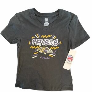 NWT NFL Baltimore Ravens Black V-
Neck Short Sleeve Tee, Girls Small 6/6X